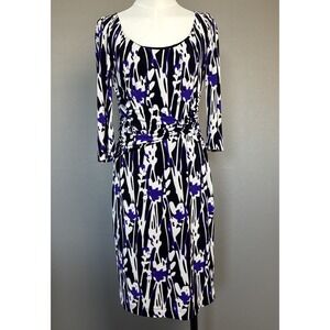 David Meister Womens Abstract Print Faux Wrap Dress Purple & Black Size 6